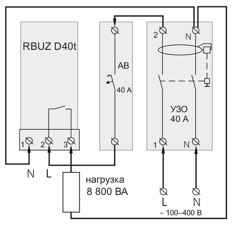 Подключение автоматического выключателя и УЗО к RBUZ D40t